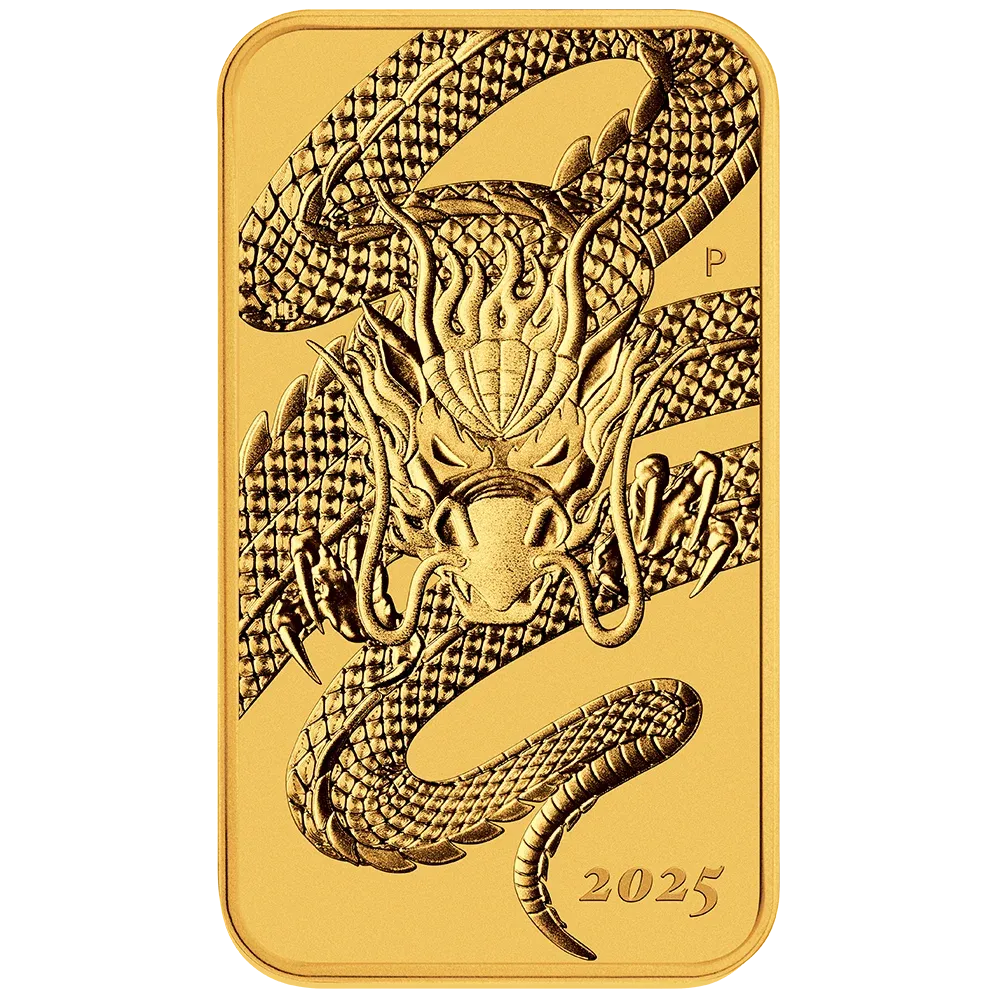 1oz Perth Mint Gold Rectangular Dragon Bullion Bar (2025)