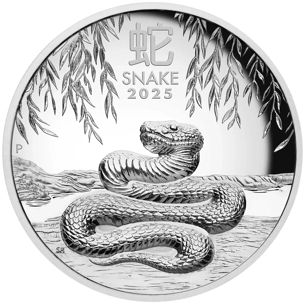 2025 Australian 99.99 1 oz Silver Lunar Series III Year of the Snake Gilded Coin In Capsule